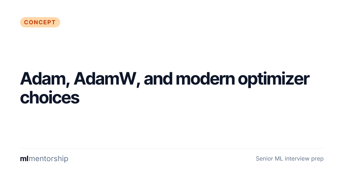 Adam, AdamW, and the modern optimizer landscape · mlmentorship